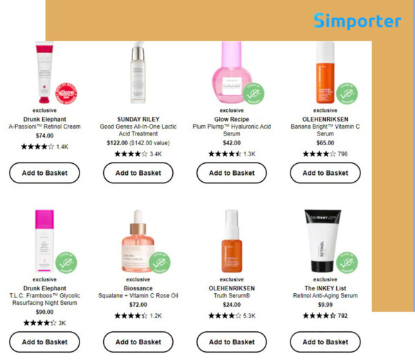 men skincare - product list screenshot